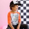 Checker Ghost Halloween 3/4 Shirt, Heather/Orange - Shirts - 3