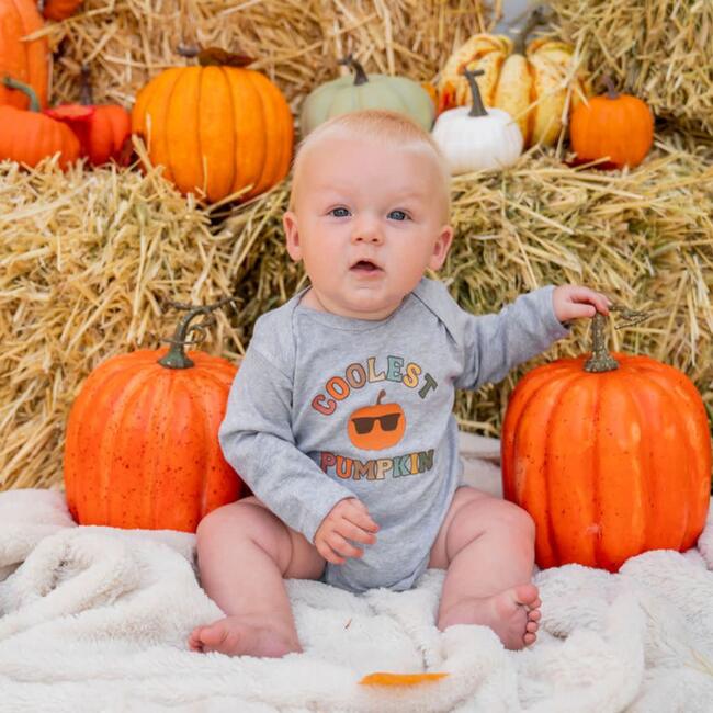 Coolest Pumpkin Long Sleeve Bodysuit, Grey - Onesies - 2
