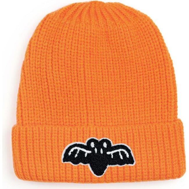 Bat Patch Halloween Beanie, Orange - Hats - 1