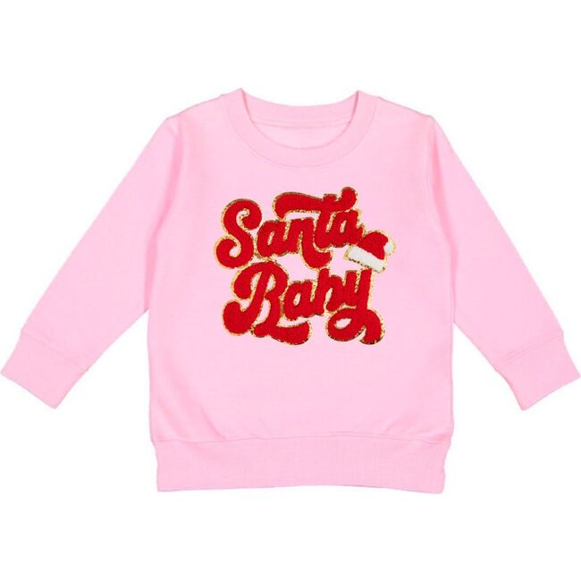 Santa Baby Patch Christmas Sweatshirt, Pink - Sweatshirts - 1