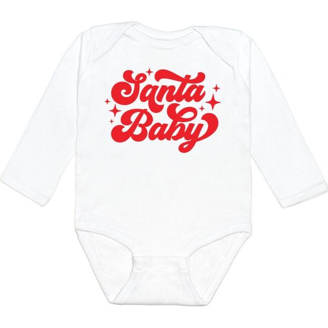 Santa Baby Christmas Long Sleeve Bodysuit, White