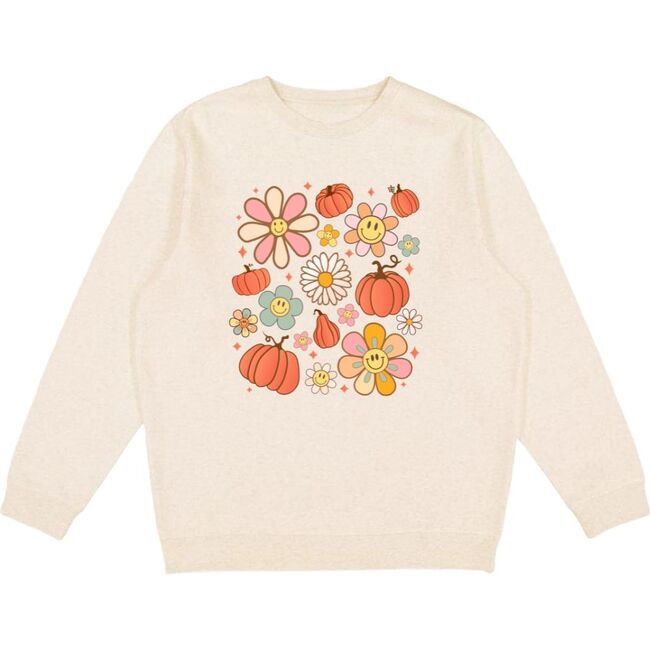 Pumpkin Daisy Doodle Adult Sweatshirt, Natural - Sweatshirts - 1