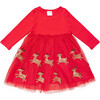 Reindeer Sequin Christmas Long Sleeve Tutu Dress, Red - Dresses - 1 - thumbnail