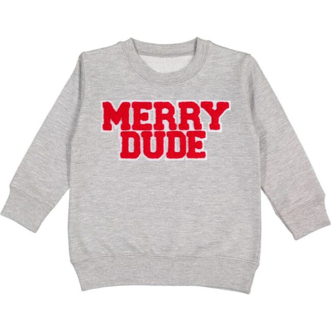 Merry Dude Patch Christmas Sweatshirt, Grey - Sweatshirts - 1
