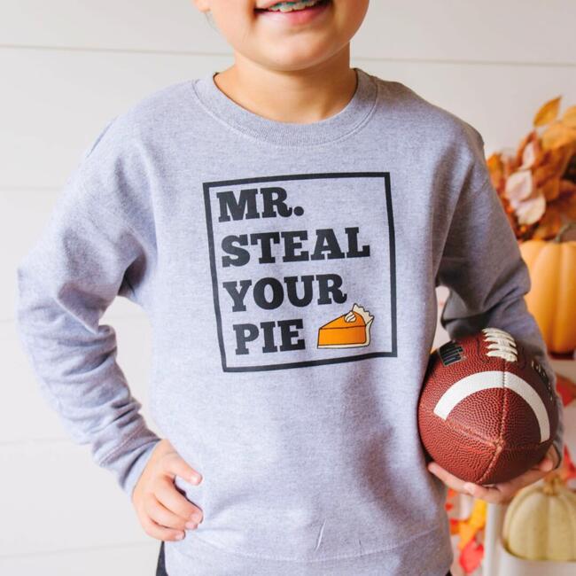 Mr. Steal Your Pie Thanksgiving Sweatshirt, Grey - Sweatshirts - 2