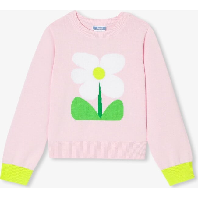 Girl Intarsia Flower Sweater Pale Pink - Sweatshirts - 1
