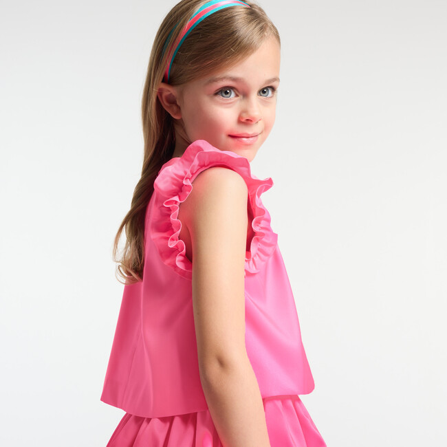 Girl Taffeta Top Neon Pink - Blouses - 2