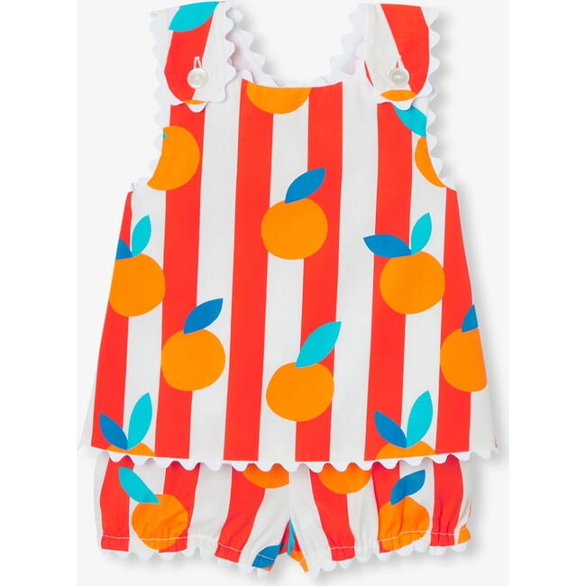 Baby Girl Oranges Shorts Set, White/Multicolour - Bloomers - 1