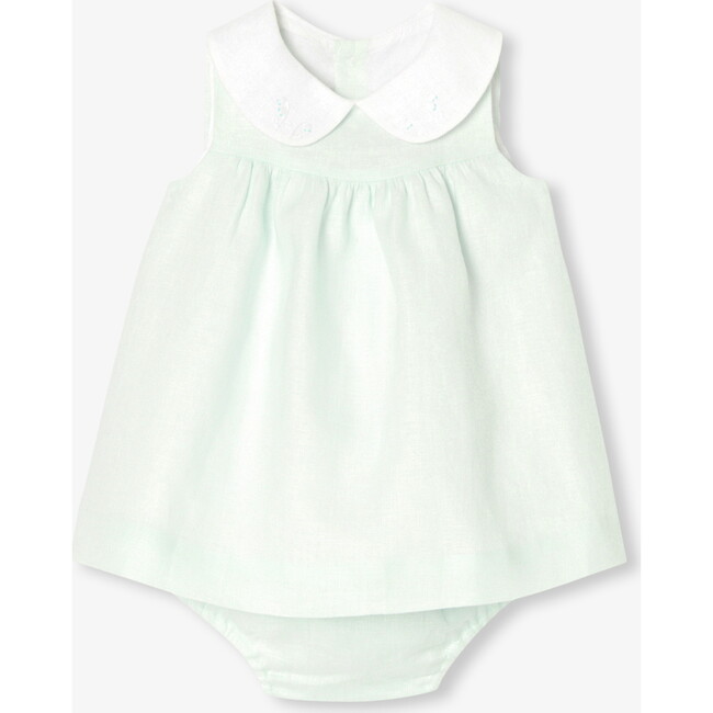 Baby Girl Linen Dress Light Almond Green - Dresses - 1
