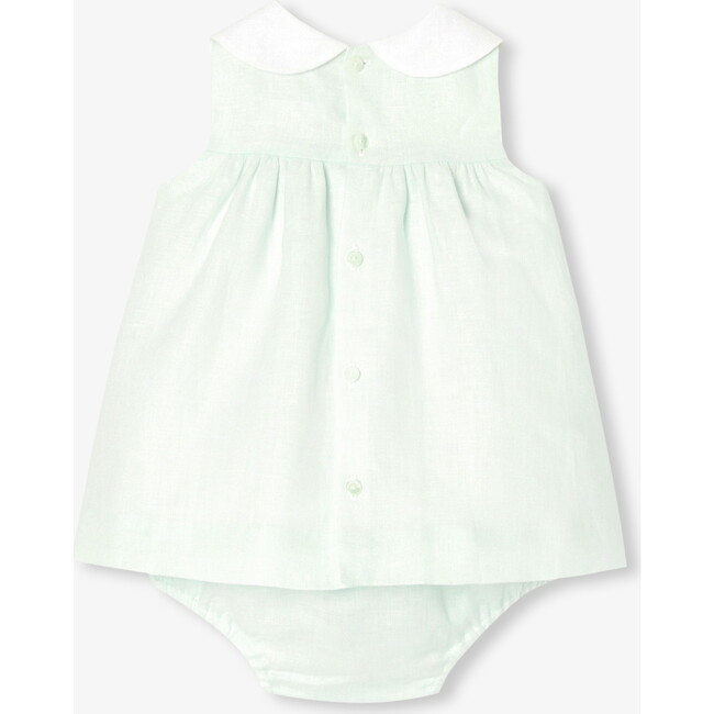 Baby Girl Linen Dress Light Almond Green - Dresses - 2