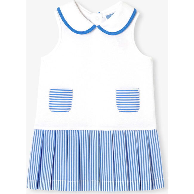 Baby Girl Dress In Cotton Piqué White/Blue - Dresses - 1