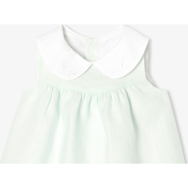 Baby Girl Linen Dress Light Almond Green - Dresses - 3