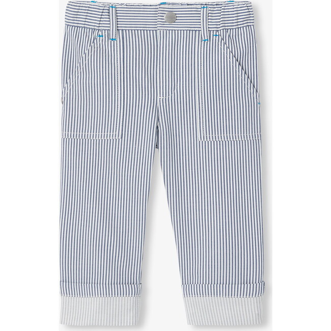 Baby Boy Trousers In Striped Twill White/Blue - Pants - 1