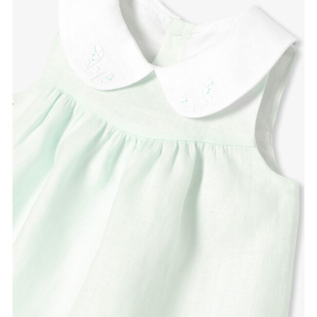 Baby Girl Linen Dress Light Almond Green - Dresses - 5