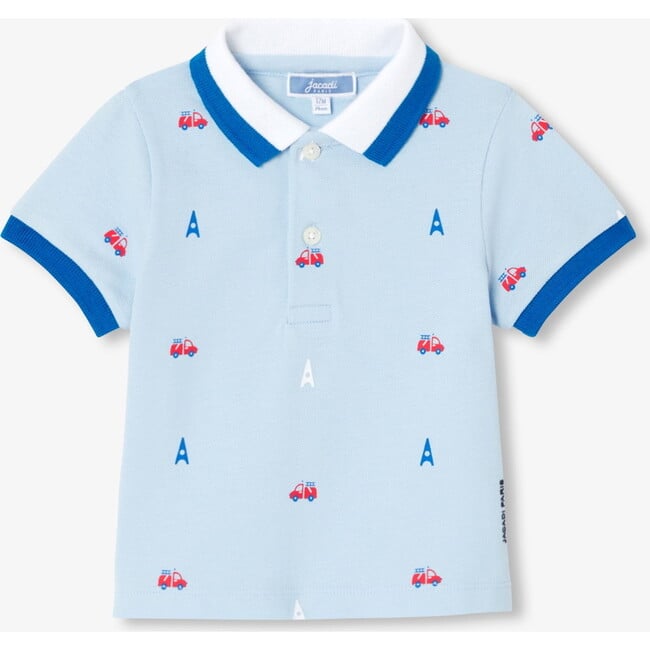 Baby Boy Eiffel Tower Polo Shirt, Light Blue - Polo Shirts - 1