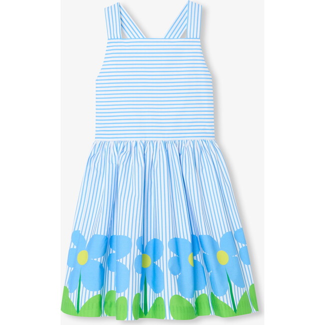 Girl Cross/Over Back Dress White/Blue - Dresses - 1