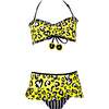 Rossi Heart Print Striped Sleeveless Ruffle 2-Piece Bikini, Yellow & Black - Two Pieces - 1 - thumbnail