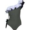 Jade Contrast Ric-Rac Ruffle One-Shoulder Cut-Out Swimsuit, Navy - One Pieces - 1 - thumbnail