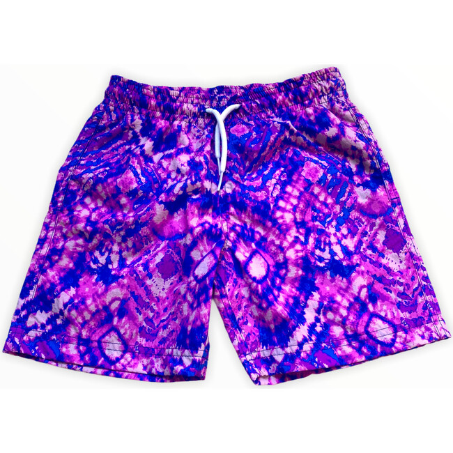 Kids' Geometric Batik Print Quick-Dry Swim Trunks, Purple