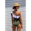 Jade Contrast Ric-Rac Ruffle One-Shoulder Cut-Out Swimsuit, Navy - One Pieces - 3