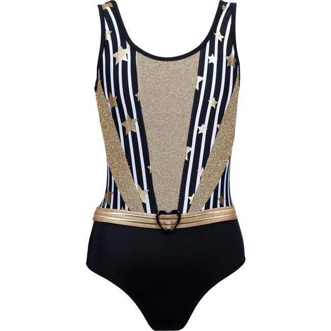 Luna Sleeveless One-Piece Swimsuit, Gold & Black