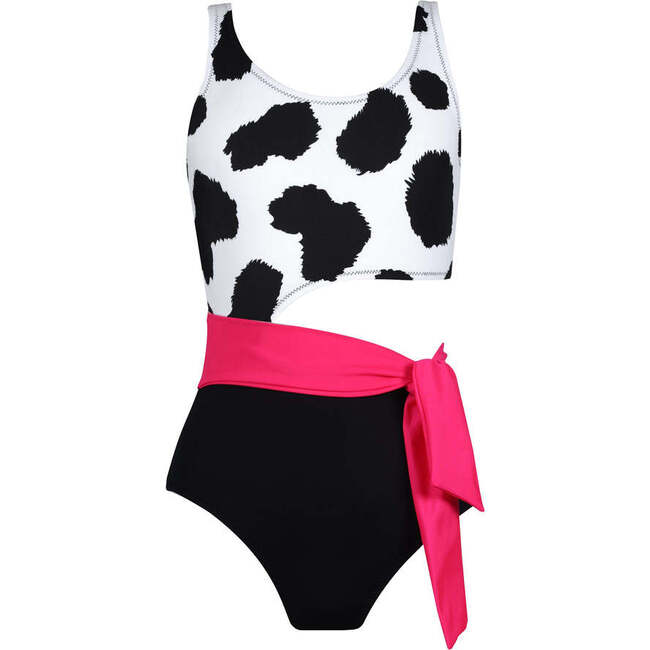 Gwen Print Sleeveless One-Piece Swimsuit, Black & White