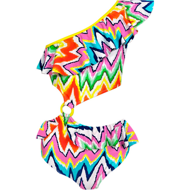 Dolly Ruffle One-Shoulder One-Piece Swimsuit, Multicolors