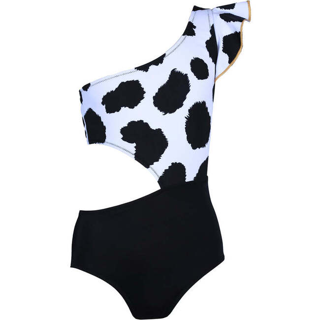 Amanda Print One-Shoulder One-Piece Swimsuit, White & Black