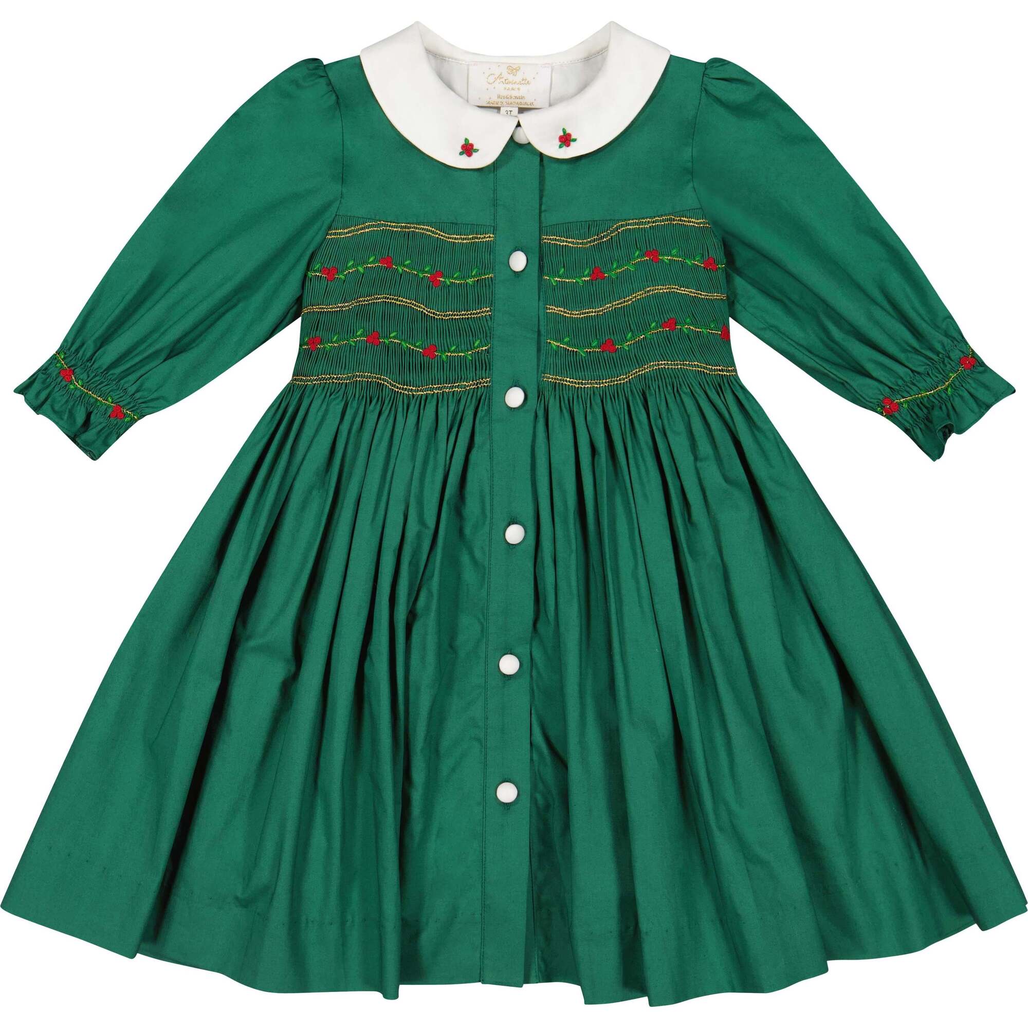 Olympe Green Smocked Christmas Dress - Antoinette Paris Dresses | Maisonette