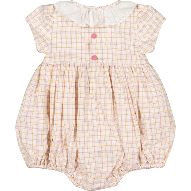 Zita Yellow Tartan Smocked Bubble - Rompers - 3