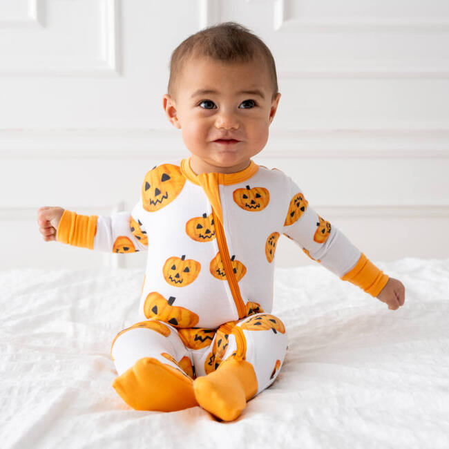 Baby Bamboo Pajamas W/ DreamCuffs®, Pumpkins - Footie Pajamas - 3