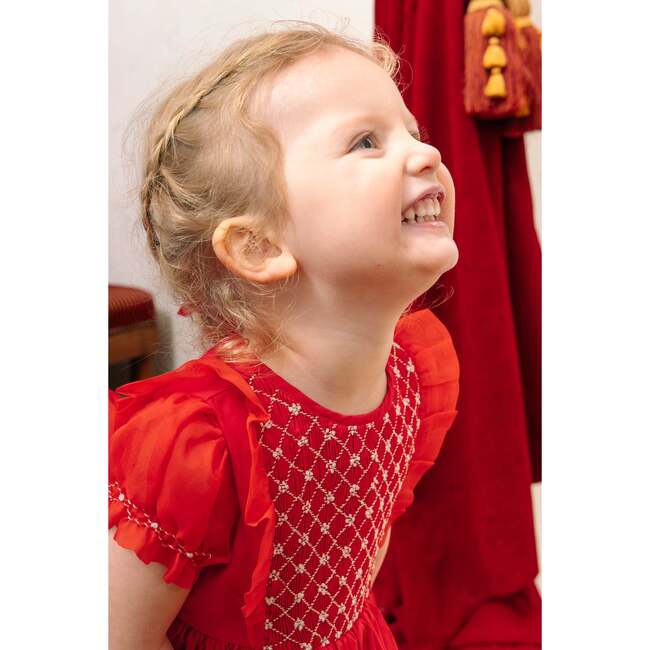 Camelia Red Cotton Smocked Dress - Dresses - 6