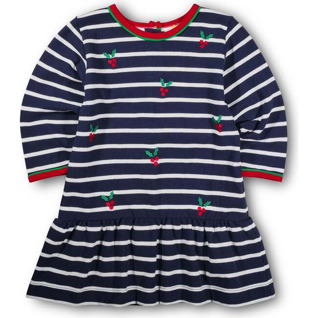 Stripe Knit Dress With Embroidered Holly