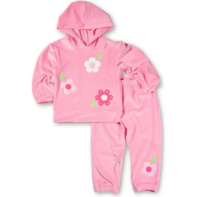 Velour Hoodie With Flowers - Sweatshirts - 3