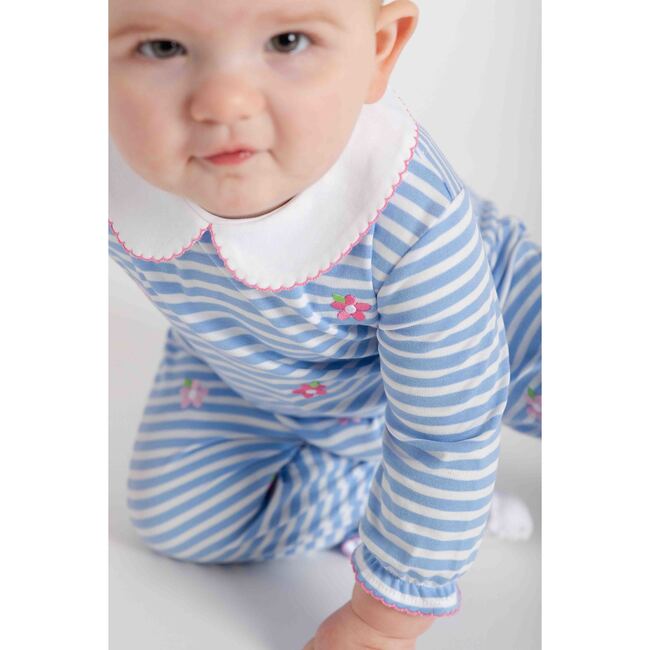 Stripe Knit Longall With Embroidered Flowers - Rompers - 2