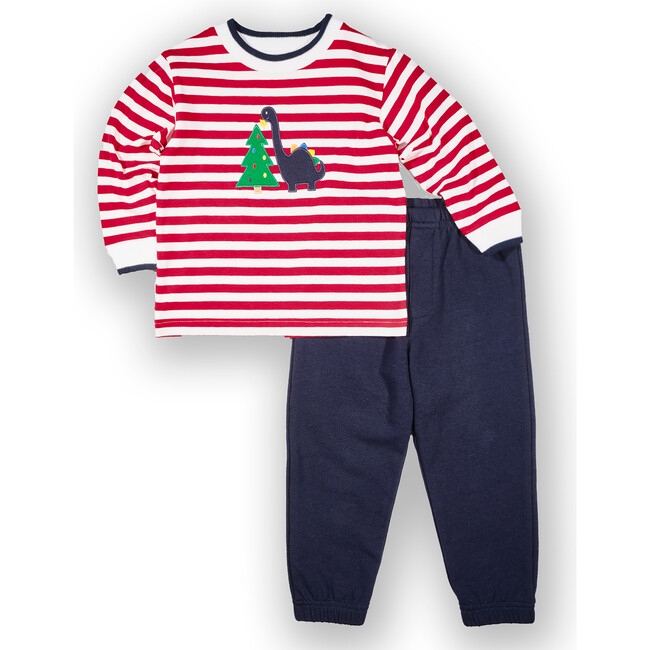 Stripe Knit Shirt With Dino & Christmas Tree