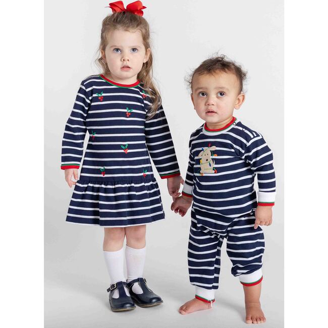 Stripe Knit Longall With Holiday Lights Dog - Rompers - 2