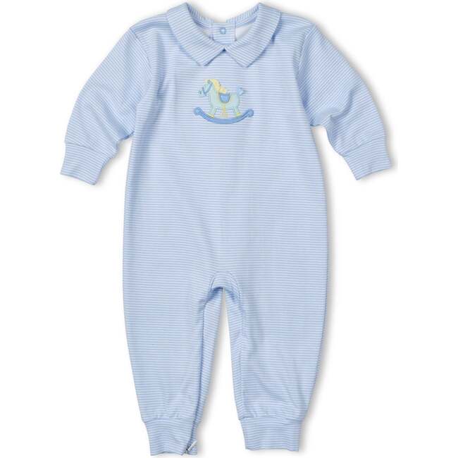 Stripe Knit Longall With Rocking Horse, Blue/White