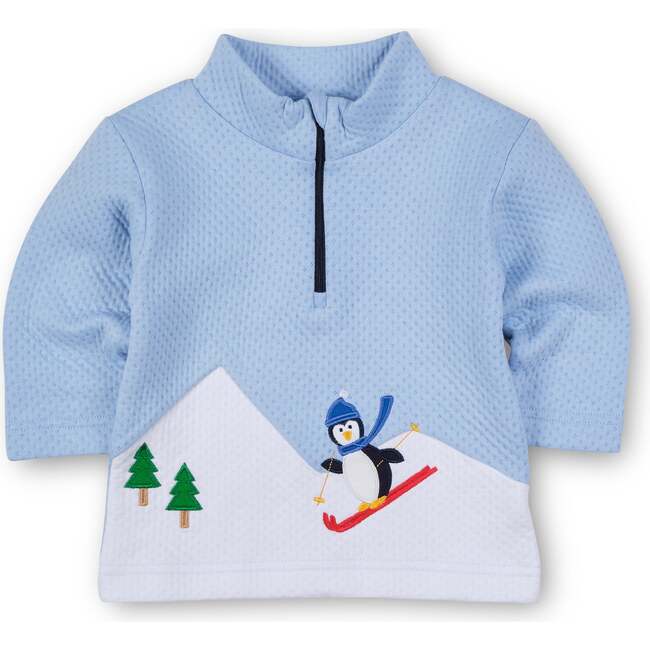 Jacquard Knit Half Zip With Skiing Penguin