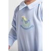 Stripe Knit Longall With Rocking Horse, Blue/White - Rompers - 2