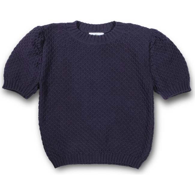 Navy Short Slv Sweater W/Puff Sleeves