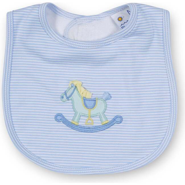 Stripe Knit Bib With Rocking Horse, Blue/White