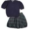 Navy Short Slv Sweater W/Puff Sleeves - Sweaters - 2