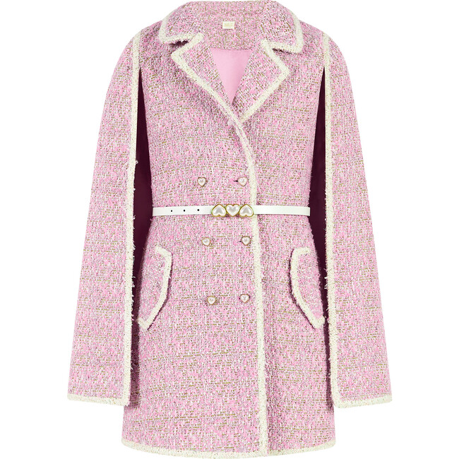 Glimmer Tweed Cape Dress, Pink