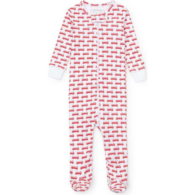Parker Boys' Pima Cotton Zipper Pajama, Fire Truck Red