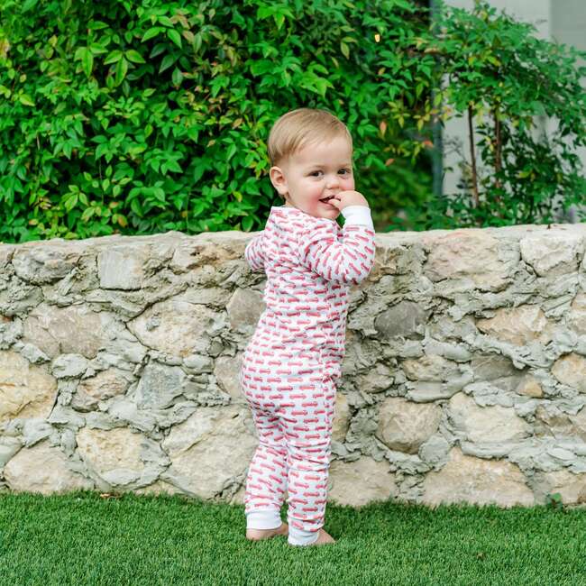 Parker Boys' Pima Cotton Zipper Pajama, Fire Truck Red - Footie Pajamas - 4