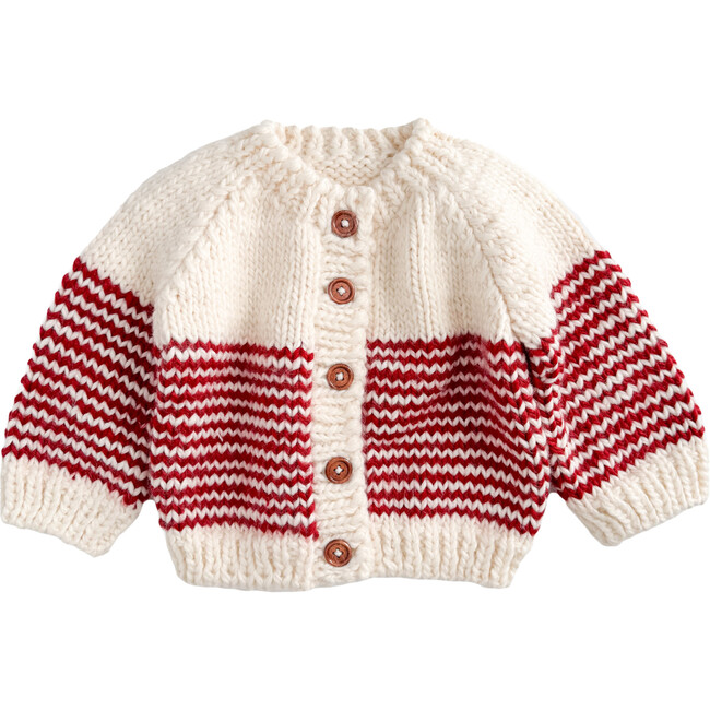Stripe Cardigan, Cream and Red