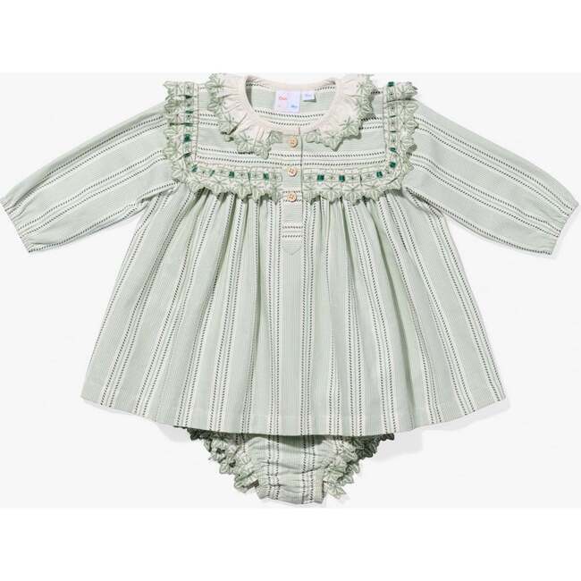 Sara Baby Dress, Sage Chevron Stripe