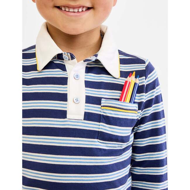 Parker Polo, Navy Twin Stripe - Polo Shirts - 3