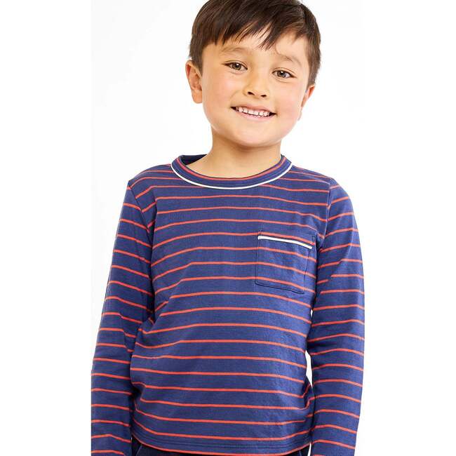 Edward T-Shirt, Navy Fine Stripe - T-Shirts - 4